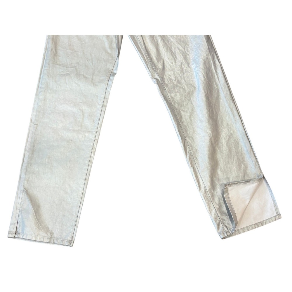 PrettyLittleThing Straight Leg Pants Womens 12 Silver Holographic Split Hem NEW - Picture 8 of 10